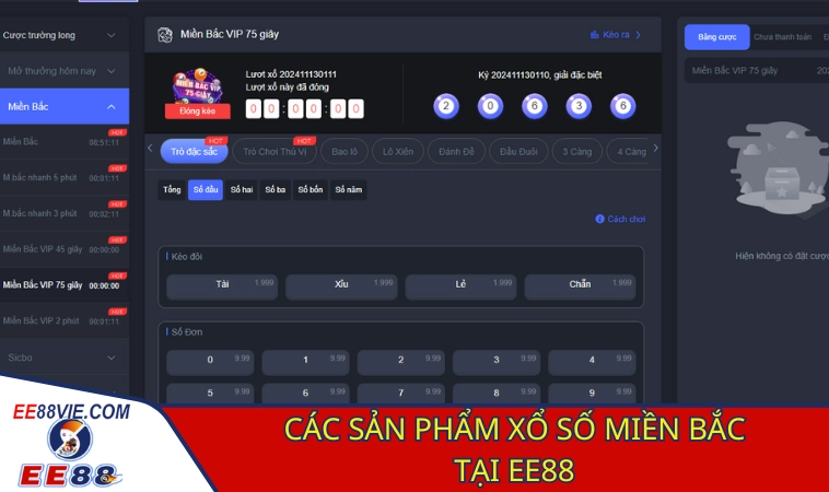 Các sản phẩm xổ số miền Bắc đang được EE88 cung cấp